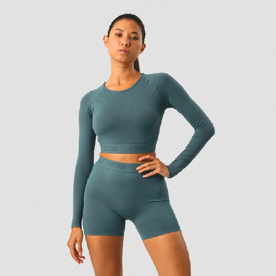 Define Seamless Long Sleeve Crop Top, Jungle Green