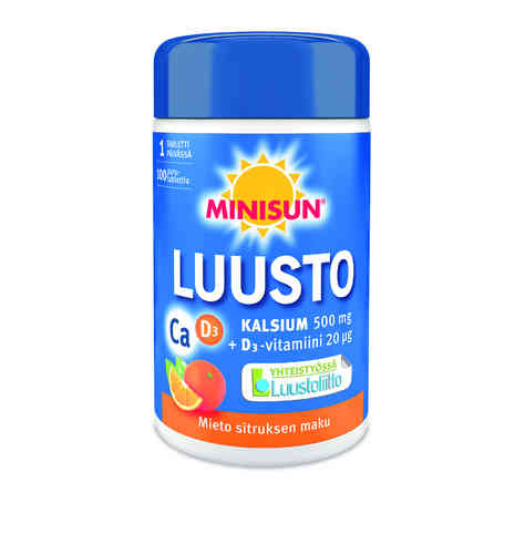 Minisun Luusto Kalsium + D3 20 mikrog 100 purutablettia