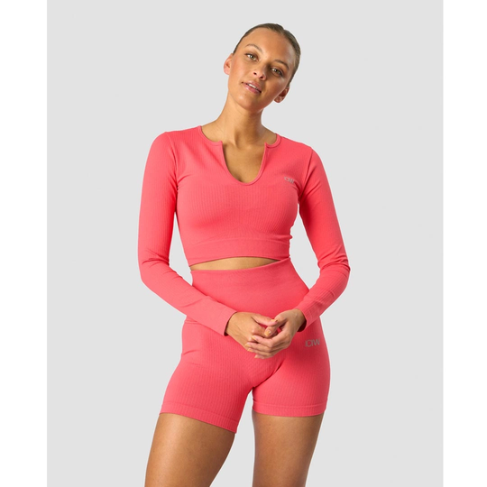 Icaniwill Ribbed Define Seamless Cropped Long Sleeve Coral Red L