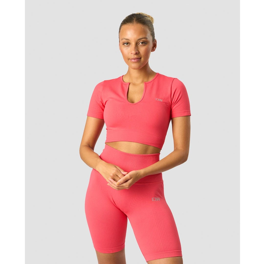 Icaniwill Ribbed Define Seamless Cropped T-shirt Coral Red