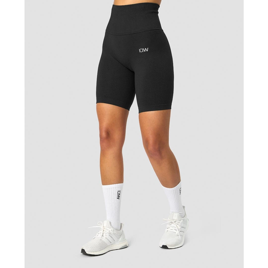Icaniwill Ribbed Define Seamless Pocket Biker Shorts Black