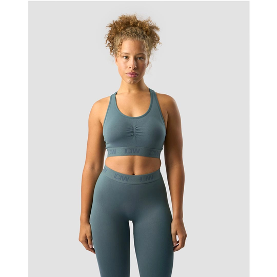 Icaniwill Define Seamless Logo Scrunch Sports Bra Jungle Green S