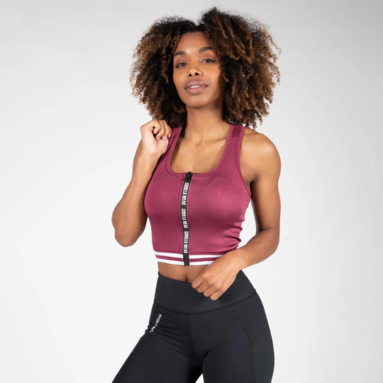Gorilla Wear Mesa Zip Front Crop Top Burgundy Red M