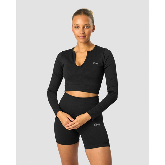 Icaniwill Ribbed Define Seamless Cropped Long Sleeve Black M