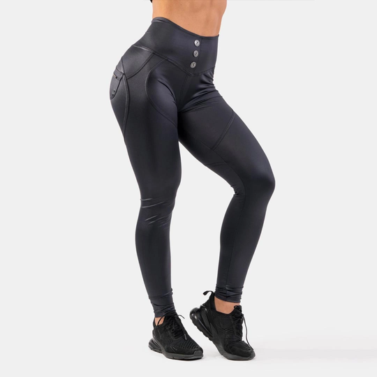 Nebbia High Waist Glossy Look Bubble Butt Pants Vulcanic Black