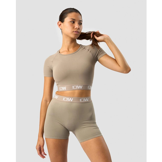 Icaniwill Define Seamless Logo T-shirt Crop Top Taupe L