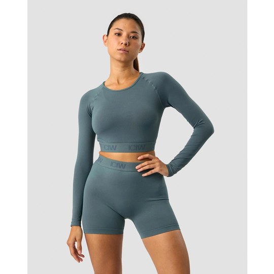 Icaniwill Define Seamless Logo Long Sleeve Crop Top Jungle Green M