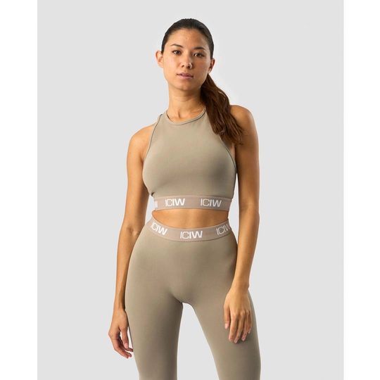 Icaniwill Define Seamless Logo Cropped Tank Top Taupe S