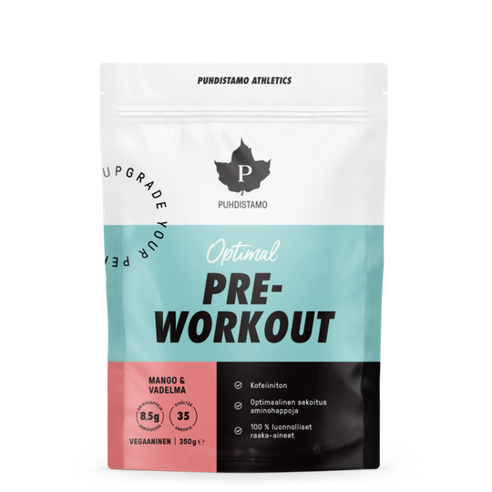 Puhdistamo Athletics Pre-Workout Kofeiiniton Mango-Vadelma 350g