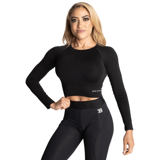 Better Bodies Rib Seamless Crop Ls Black Melange S